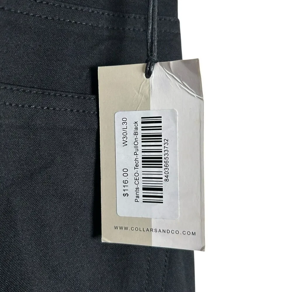Collars & Co CEO Pants Mens 30x30 Black Pull On Stretch Golf Performance NWT
